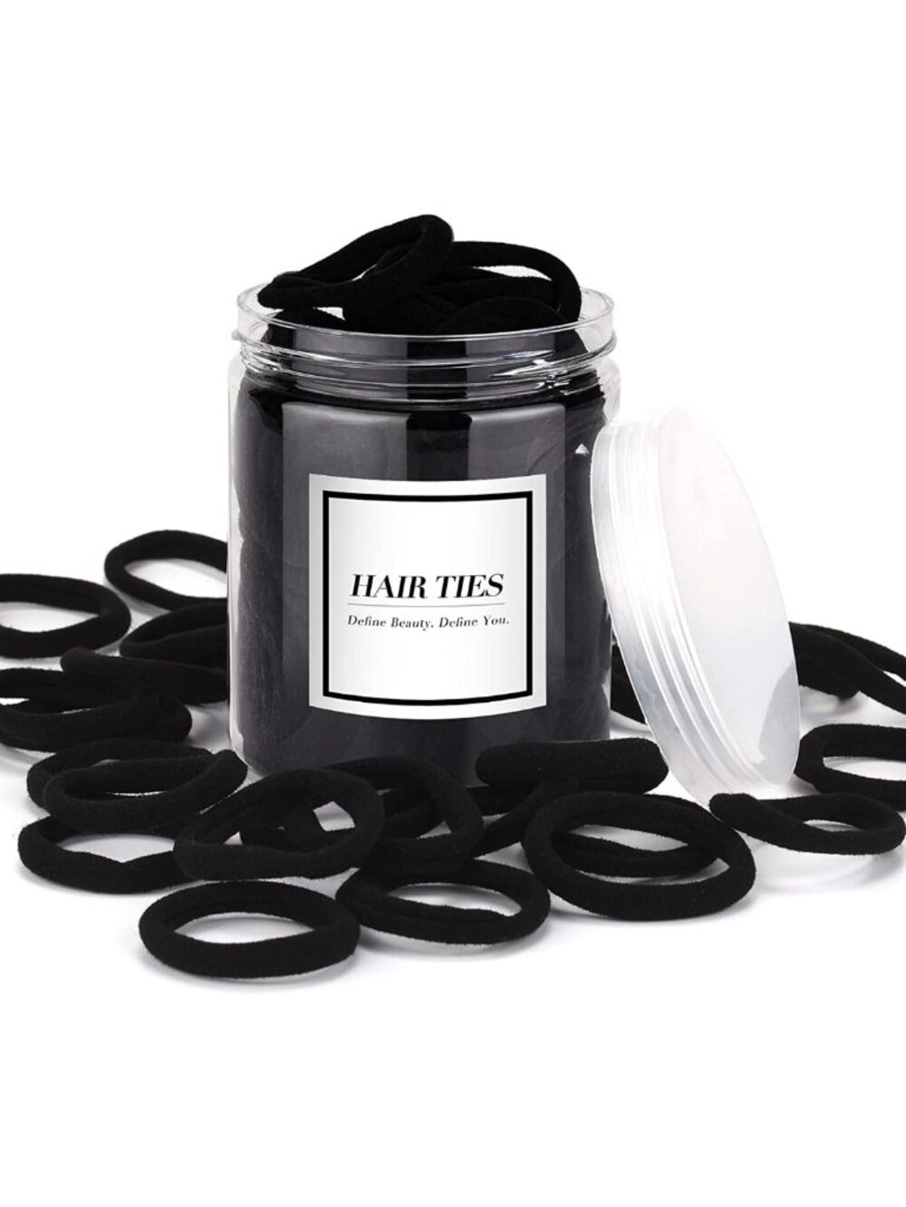 50PCS Black Cotton Seamless Hair Ties - No Damage Ponytail Holders for Thick